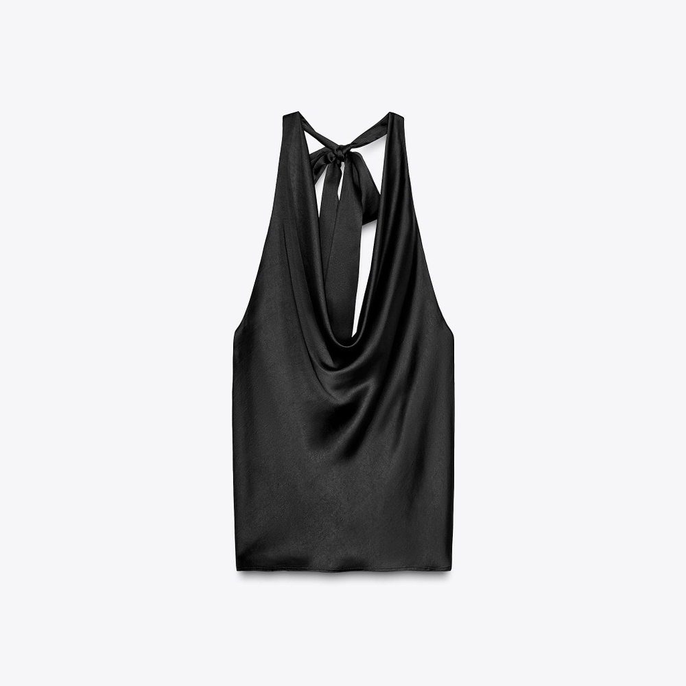 Zara backless satin halter top with cowl neck